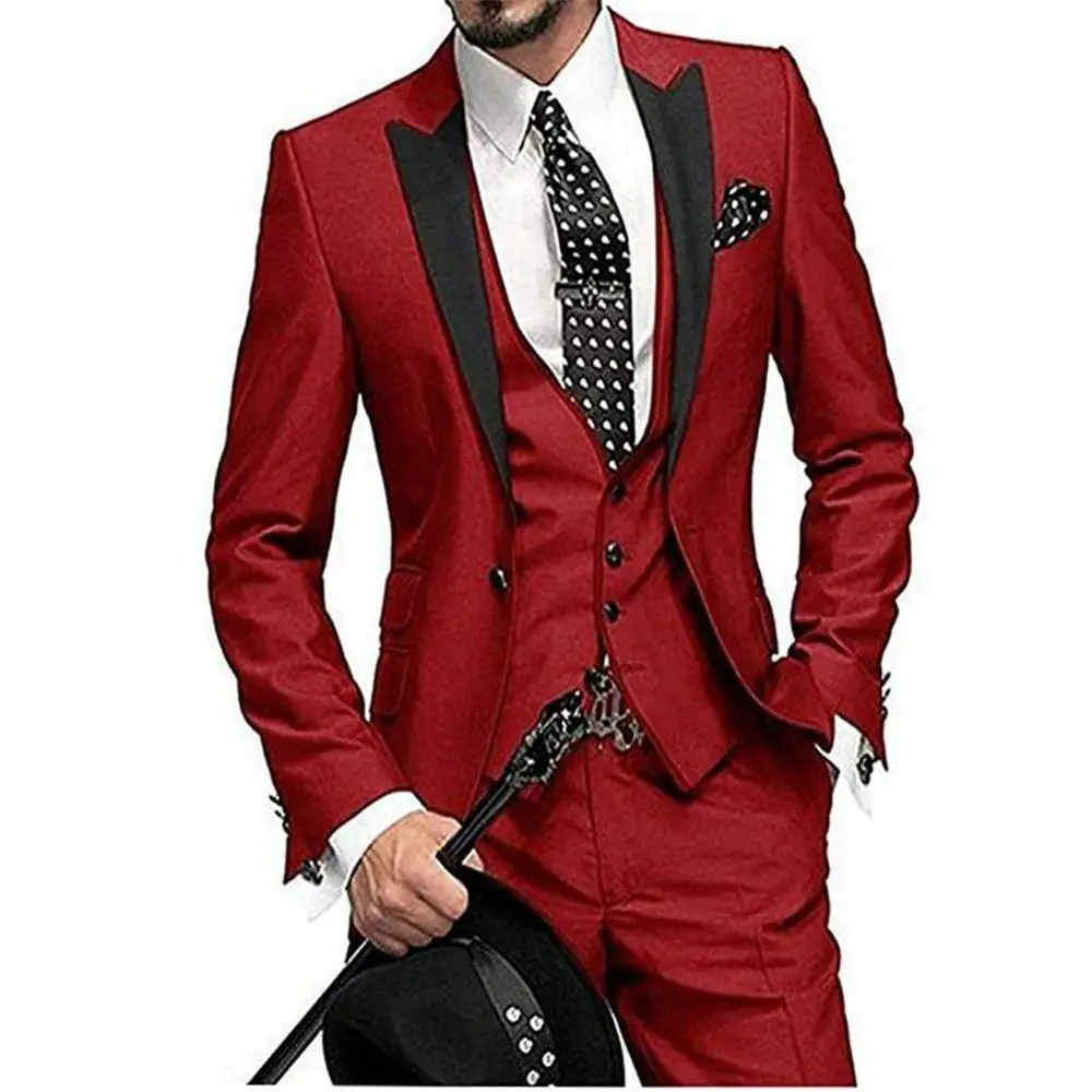 Мужской классический костюм, Красный смокинг, свадебное платье для жениха на выпускной, элегантный костюм для мужчин, Свадебный костюм, муж...
