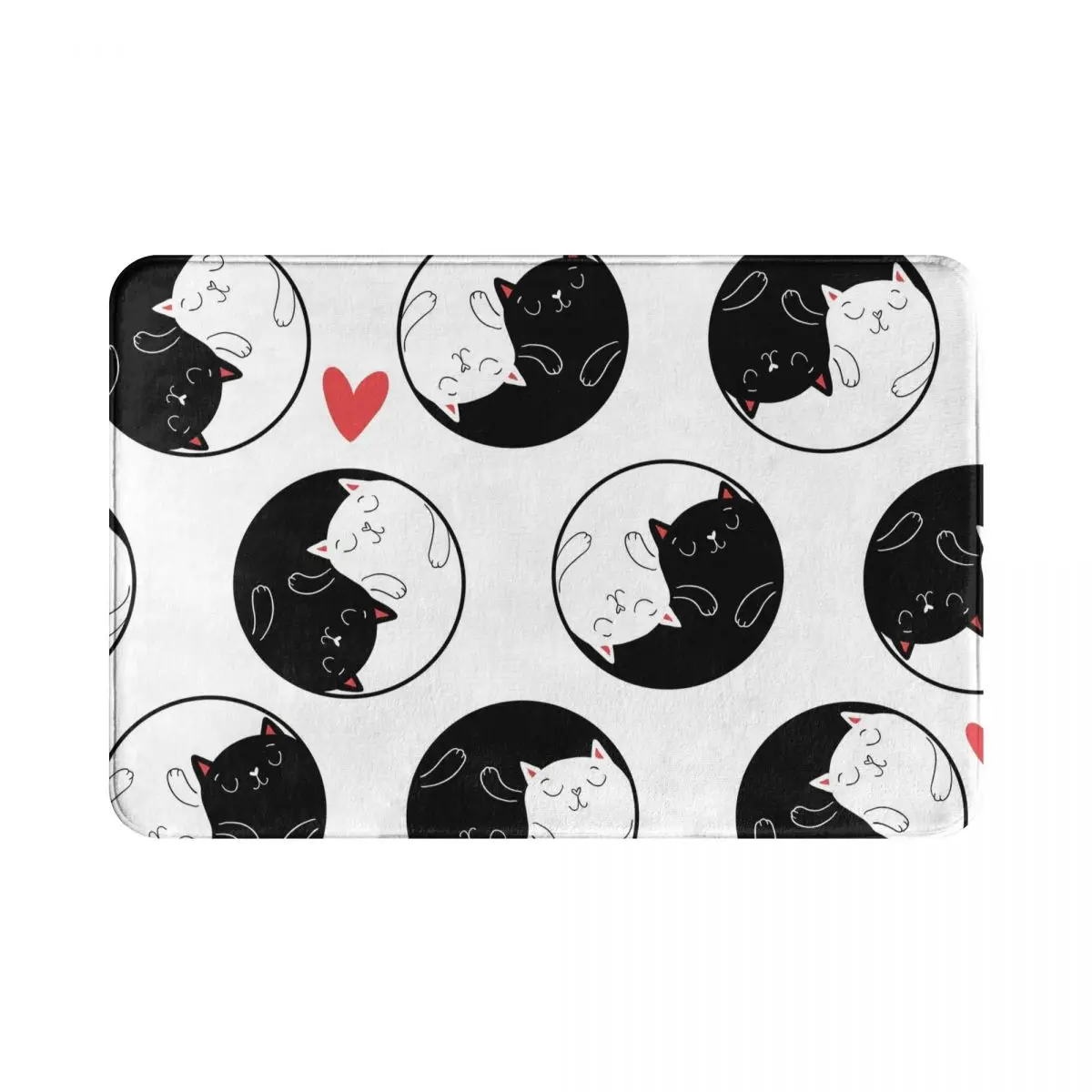 

Door Mats Valentine's Day Yin Yang White Black Cats Hearts Pattern Carpet Entrance Indoor Floor Mat Non-slip Doormat Rug