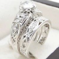 two sets of retro and white diamond female romantic engagement wedding bride love ring for women size 5 11 wholesale