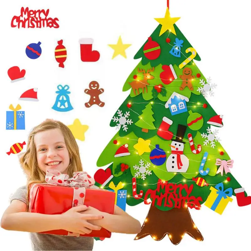 

Felt Christmas Tree Set DIY Light String Christmas Tree Wall Mount Christmas Tree Holiday Home Decoration