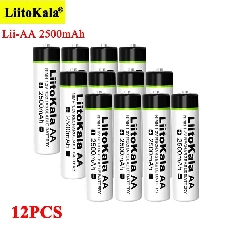 

Аккумуляторы Liitokala 1,2 в, AA, 2500 мА · ч, 12 шт., Ni-MH, для температурного пистолета, пульта дистанционного управления, мыши игрушка на батареях