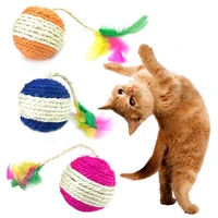 colour feather big cat toy ball interactive cat toy for kitten sisal rope weave chew toys cat ball rolling teaser pet supplies