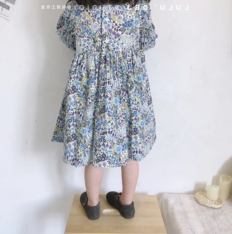 Весеннее модное платье принцессы с длинными рукавами и цветочным рисунком для