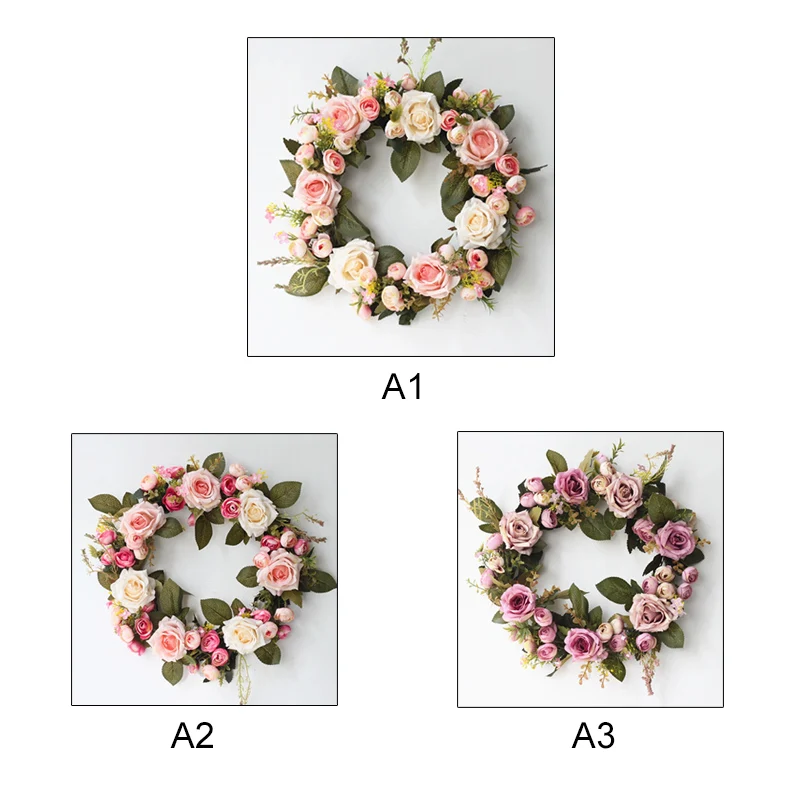 

Artificial Rea Rose Flower Garland Fake Flowers Wreath for Home Garden Wall Window Hanging Pendant Floral Wedding Decoration
