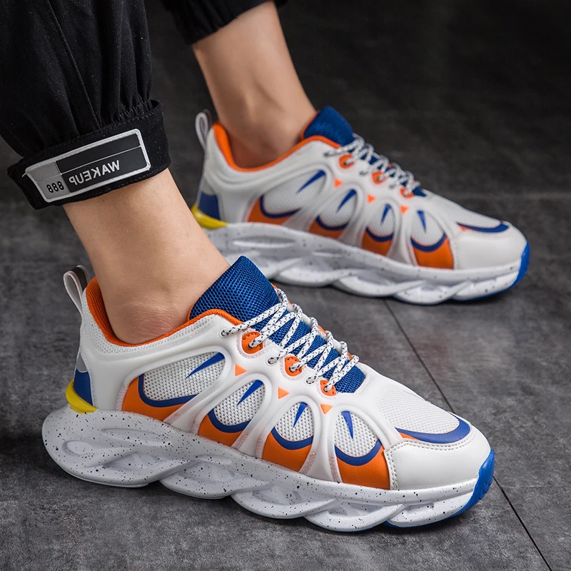 

FEBMOFL New Male Breathable Fashion Soft Bottom Sneakers Lightweight Men Casual Shoes Footwear Lace Up Walking Non-slip Shoes