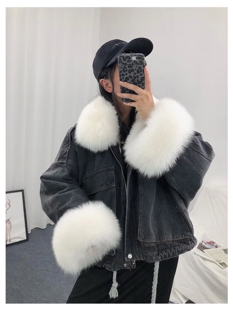 

Denim Jacket 2021 New Detachable Loose Large Wool Collar Denim Style