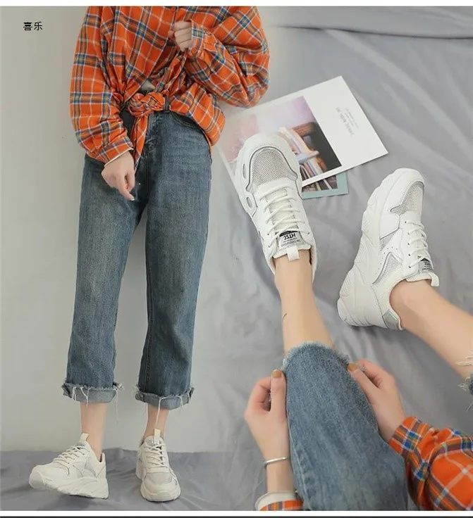 Женские кроссовки на высокой платформе белые дышащие массивной толстой подошве