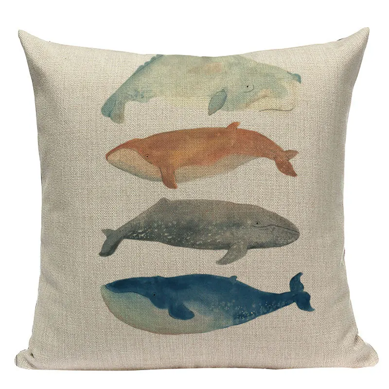 Морских животных набивная льняная Подушка Чехол КИТ тропический рыба Чехлы Средиземноморский декоративные