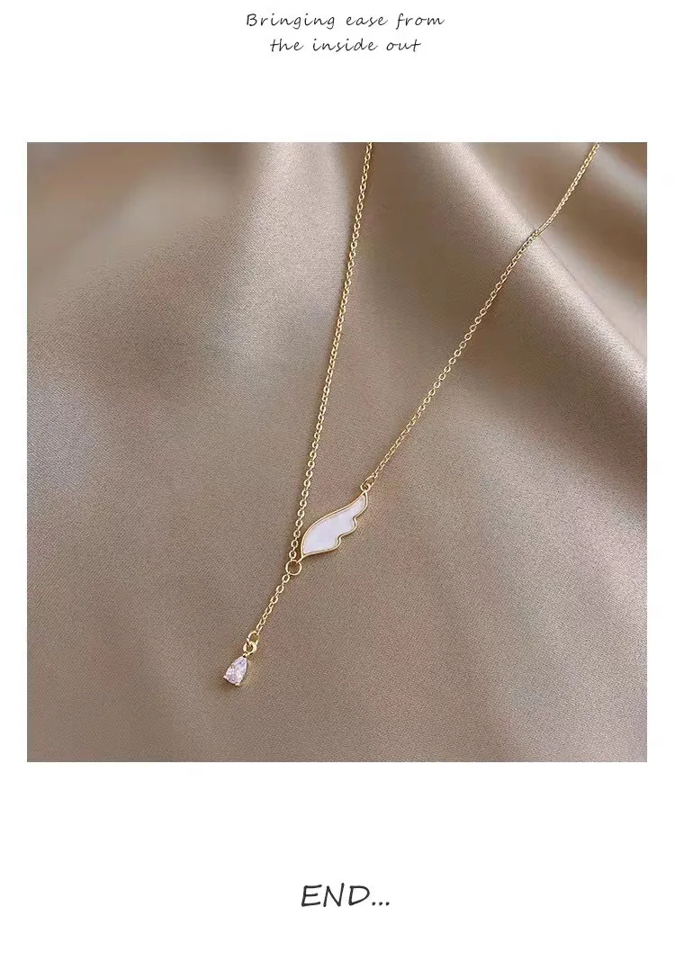 

Ins simple temperament net red 18K Gold Diamond angel wing clavicle Necklace exquisite neck chain lady jewelry