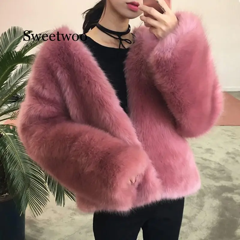 Женская Шуба из искусственного меха розовая Повседневная с капюшоном и длинным