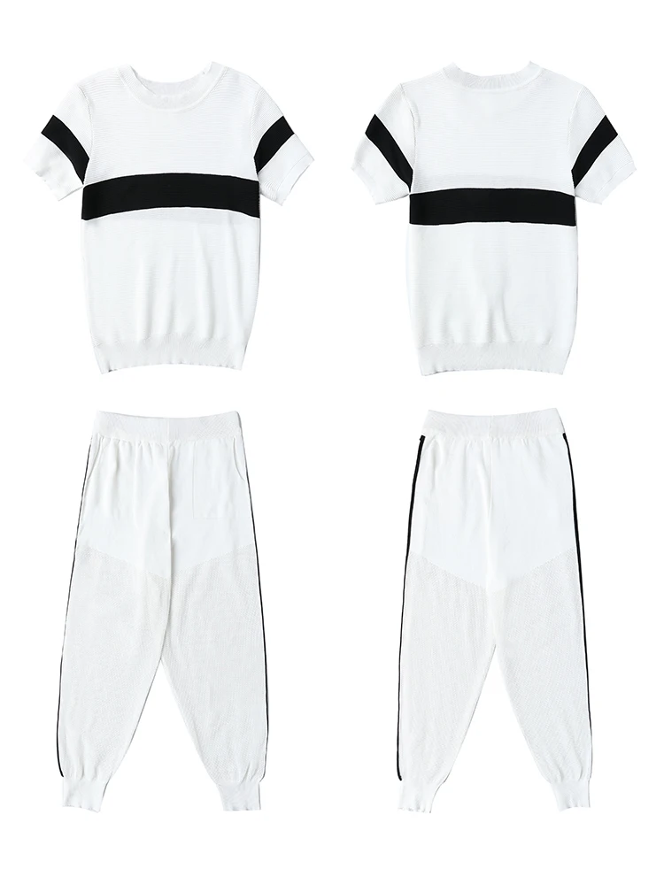 

Ice Silk Knit Pants 2 Piece Sets For Women Casual Matching Sets Leisure Two Piece Outfits Summer Ensemble Femme Survetement