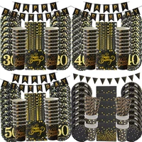 49pcs 30 40 50 60 years birthday disposable tableware 30th birthday party decorations adult gold black 405060th anniversary