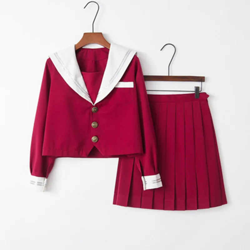 

Новая красная Униформа JK, осень-лето, японская школьная форма для девочек старшей школы, Матросская плиссированная юбка, комплект JK, одежда ...