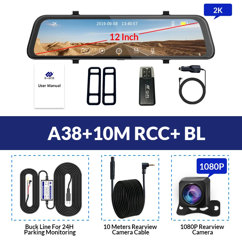 E-ACE Автомобильный видеорегистратор FHD 1080P зеркало заднего вида 4G видеорегистратор Android РЕГИСТРАТОР gps навигация двойной объектив Автомобильная камера ADAS видео рекордер