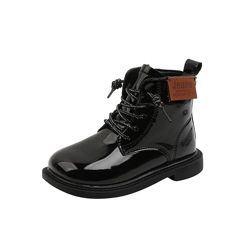 

Girls Shoes Winter Plus Velvet British Style Patent PU Leather Martin Boots Children's Boys Girls Short Boots Unisex Kids Shoes