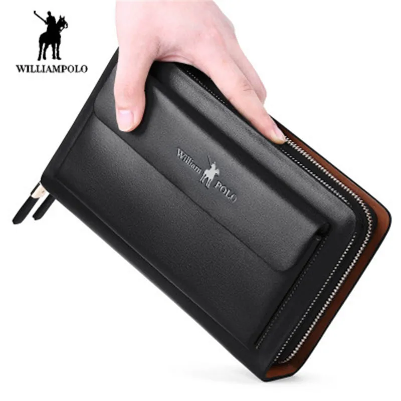 Модный мужской кошелек williampolo длинный кожаный бумажник с двойной молнией и
