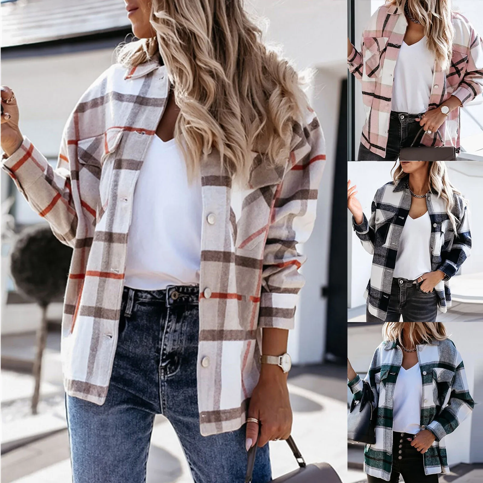 

Женское утепленное пальто, классическое зимнее клетчатое пальто на пуговицах с длинным рукавом и отворотом, свободная верхняя одежда с кар...