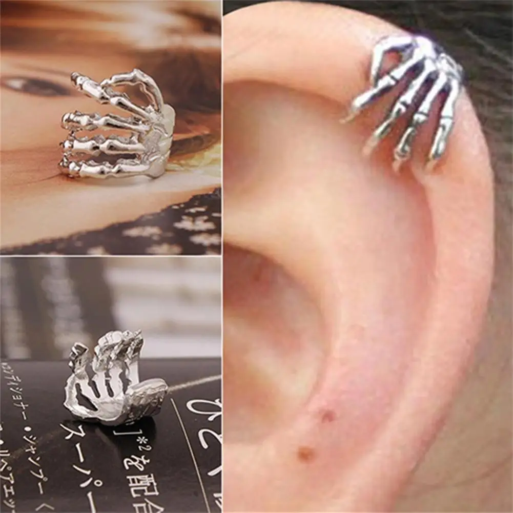 

1Pc Unisex Punk Skeleton Hand Claw Shape Ear Clip Cuff Non-Pierced Earring for Party Club