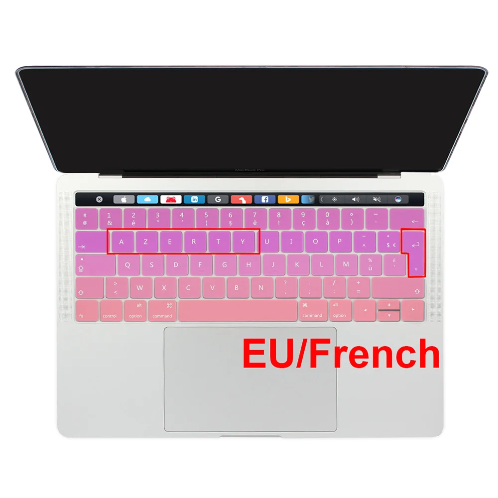 Для Macbook Pro 13 15 клавиатура с сенсорной панелью, наклейка, Европейский русский, испанский, французский, английский, градиентный цвет - Цвет: EU French Pink