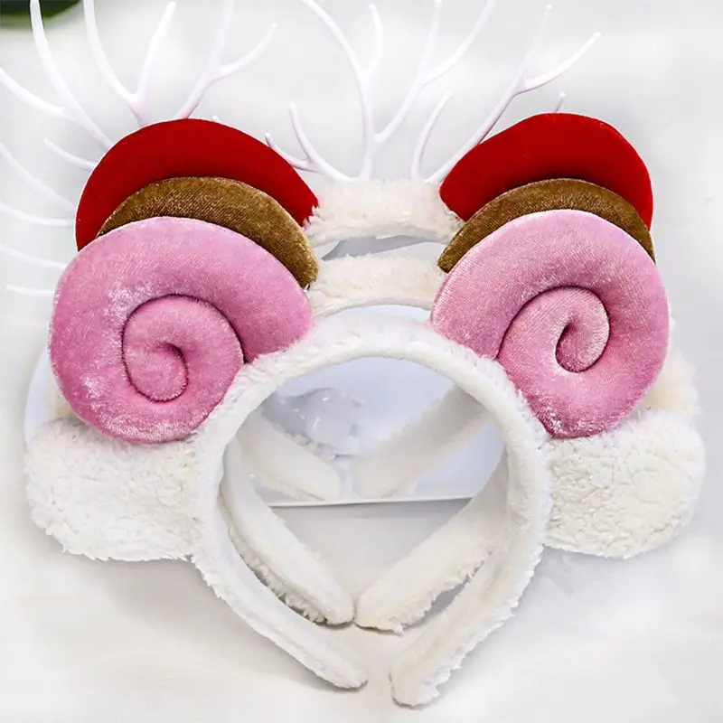 Women Girls Cute Sheep Horn Ears Headband Velvet Plush Cartoon Animal Hair Hoop Cosplay Costume Casual Wash Face Makeup Headwear |