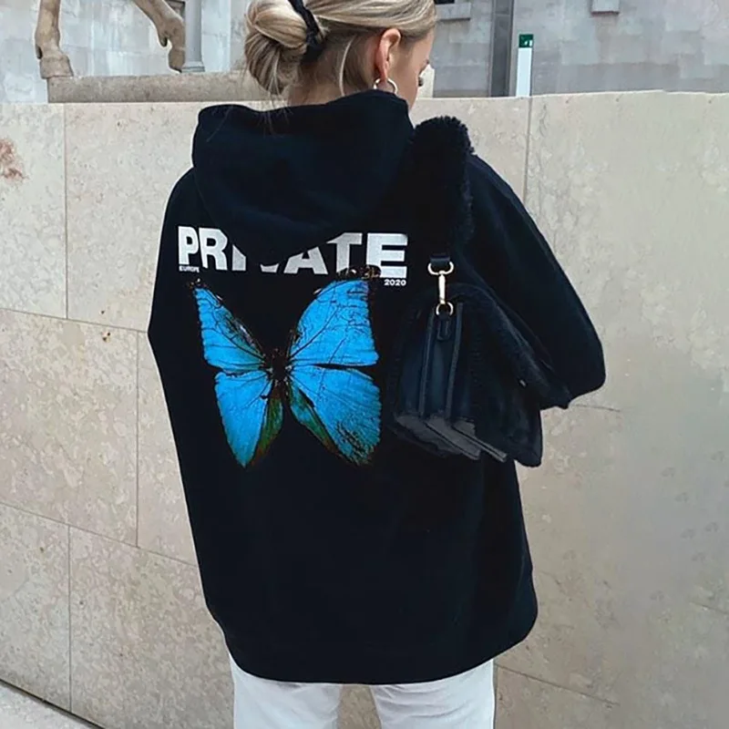 

women's autumn and winter new Hoodie Harajuku couple butterfly printed Hoodie women's Gothic Hoodie Kawaii long sleeve sweater