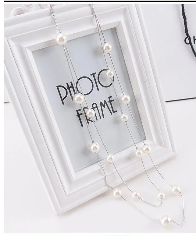 

Trendy Double Layer Simulated Pearl Necklace Women Sweater Long Chain Necklace Female Collares Statement Jewlery Wholesale