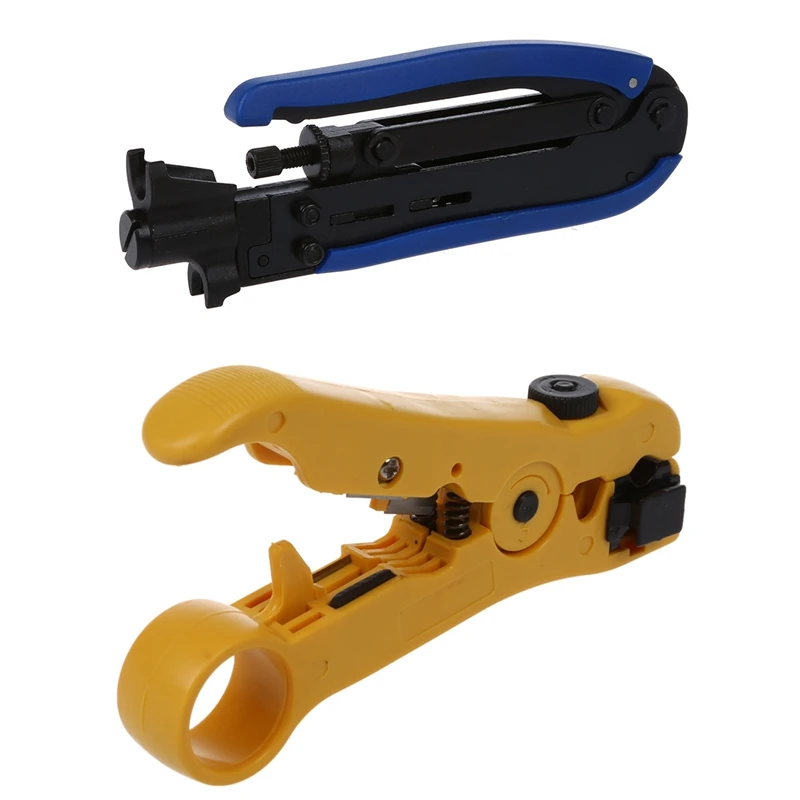 

1 шт. RG59 RG6 RG11 кабель F-коннектор обжимной инструмент для сжатия и 1 шт. коаксиальный кабель Стриппер инструмент для зачистки