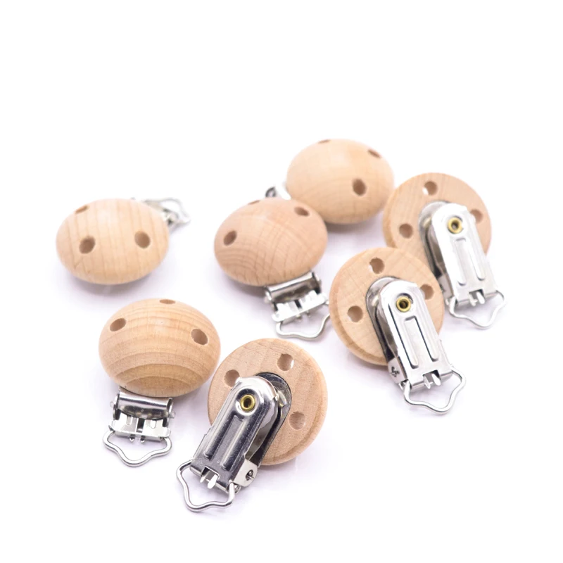 100PCS Beech Wood Pacifier Clips 30mm Dummy Clips Infant Soother Clasps Pacifier Chain Accessories BPA FREE Baby Pacifier Holder enlarge