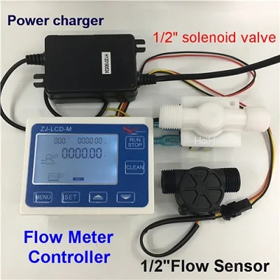 with power charger YF-S201 G1/" регулятор потока воды система комплект ЖК-дисплей+ электромагнитный манометр для клапана+ Датчик потока счетчик индикатор ридер - Цвет: with power charger