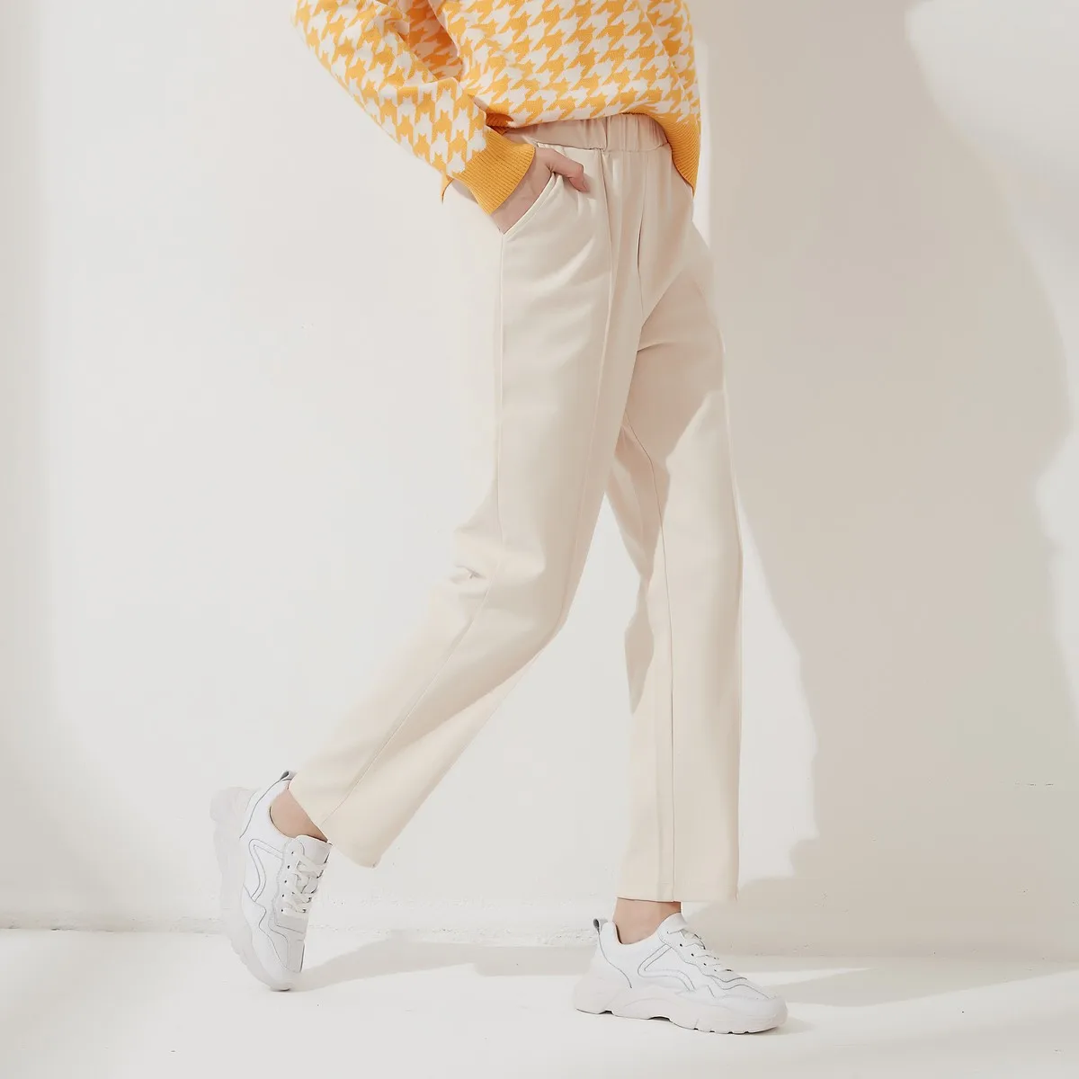 

W2021 Autumn Winter New Hot omens Harem Thick Pants Casual Elastic Waist Black Basic Pockets Office Lady Trousers