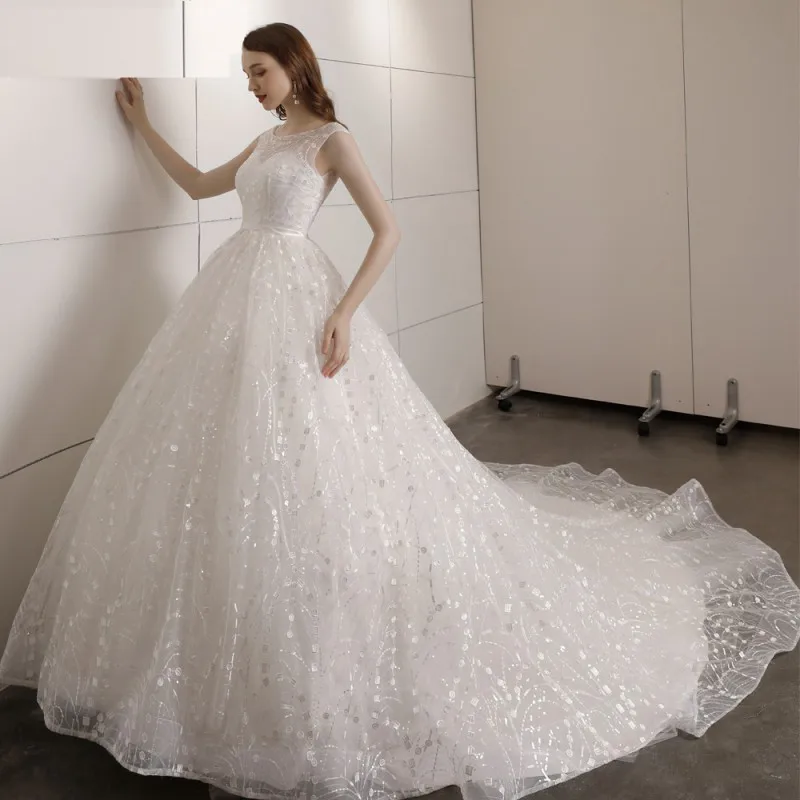 Слоновая кость Vestido De Novia бальное свадебное платье со шлейфом винтажное кружевное свадебное платье с поясом новое поступление - Цвет: Слоновая кость