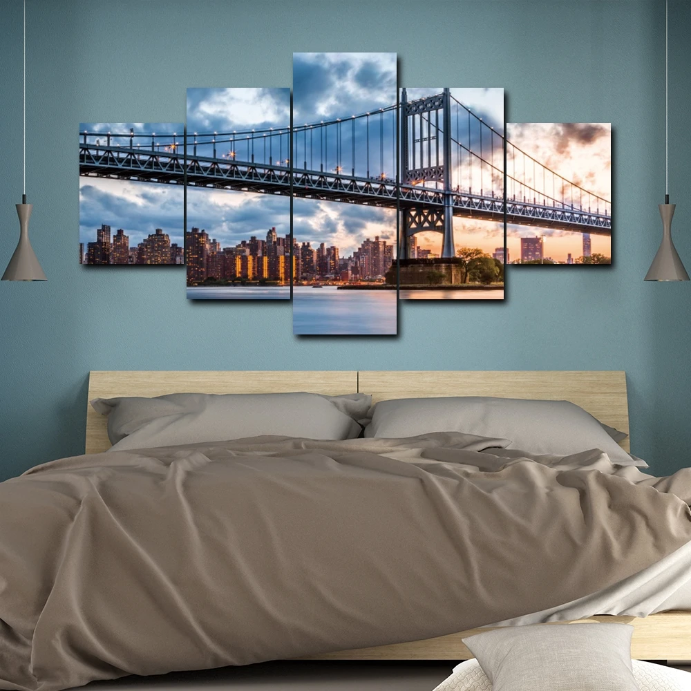 Laeacco 5 Панель Холст Живопись каллиграфия мост с освещением постер городом стены