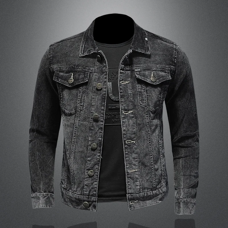

Vintage Washed Corduroy Jacket Men Spring Autumn Multi-pocket Bomber Jackets Slim Fit Coats Mens Black Retro Coats Plus Size 5XL