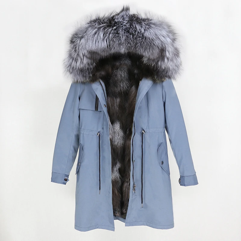 grey silver OFTBUY парка повседневное пальто из натурального меха зимняя куртка для женщин натуральный Лисий меховой капюшон, воротник лиса верхняя одежда на подкладке теплая уличная Новинка - Цвет: grey silver