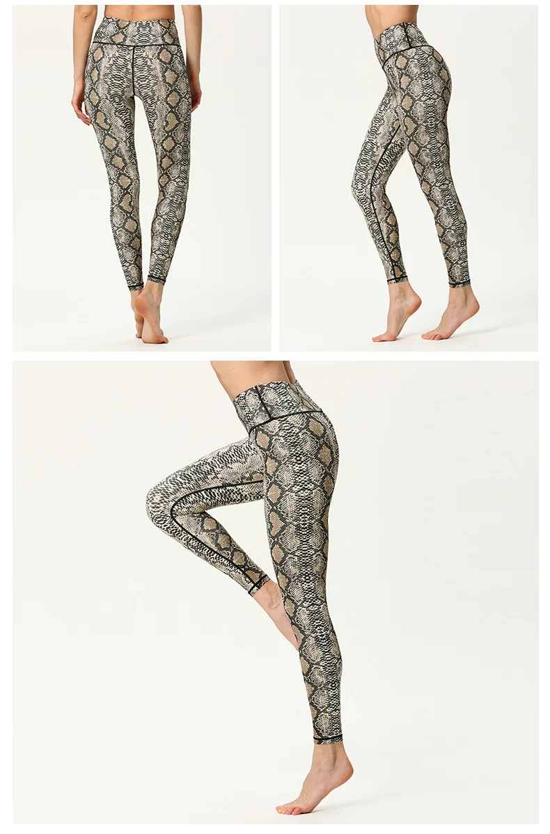 Women Fitness Yoga Pants Slim High Waist Sport Leggings Gym Elastic Snake Print Long Tights for Running Tummy Control