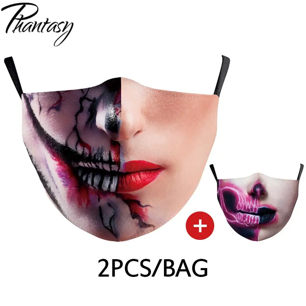

Phantasy 2Pcs Set Adult Mask For Kids Reusable Washable Fabric Mask Cover Funny Big Mouth Clown Series Printed Halloween Masks