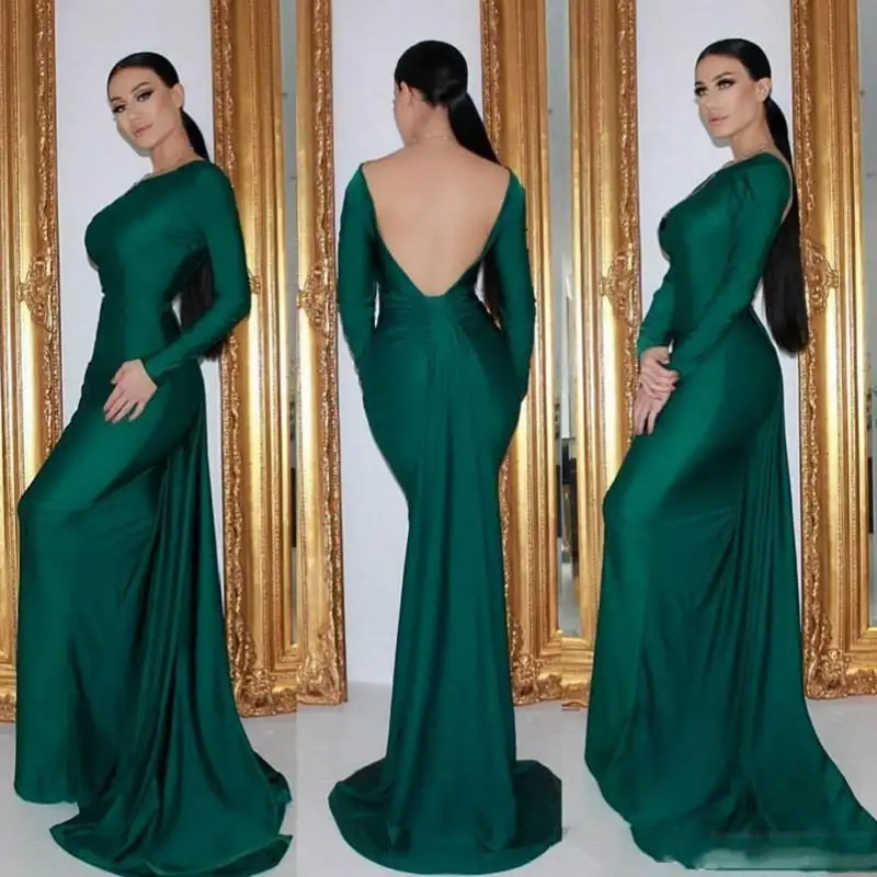 

Emerald Green Mermaid Evening Dresses 2021 robe de soiree Sexy Backless Prom Dress Custom Made Long Sleeve Formal Women Gowns