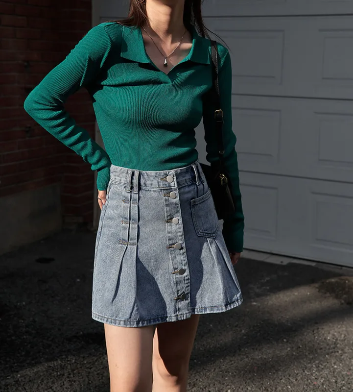 

polo women's new simple casual long sleeve slim top Forest