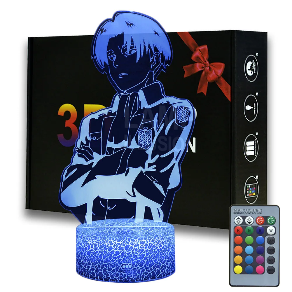 

3D Illusion Desk Lamp Anime Attack on Titan Touch Night Light with Remote Control Captain Levi Ackerman Figure For Kids Gift