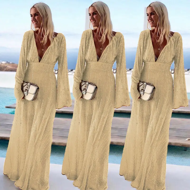 Новинка Сезон лето Модные Женские однотонные богемное платье длинное макси