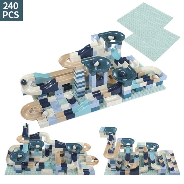 Without box-240pcs 80-360 шт мраморный гоночный лабиринт, шарики, строительные блоки, воронка, слайды, колесо, большое здание, кирпич, игрушка, совместимая с Duploed - Цвет: Without box-240pcs