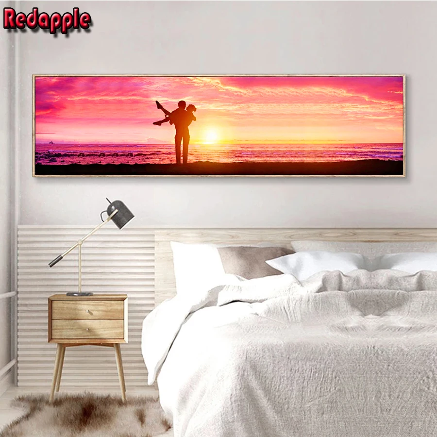 

DIY 5D Diamond Painting Landscape Romantic couple Cross Stitch Full Drill Embroidery Mosaic Art Decor Seascape sunset red clouds