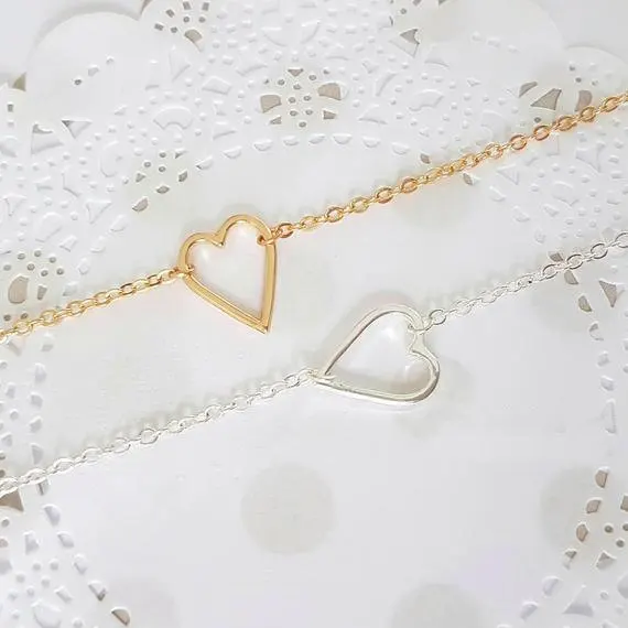 Крошечная линия открытые браслеты сердца Простой провод обернутый Любовь Сердце