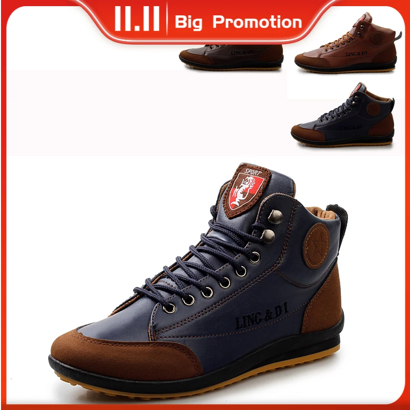 

Casual Shoes Men Leather Shoes Lace Up Trend Comfortable Shoes Outdoor British Fashion High Casual Sneakers Boots of Man