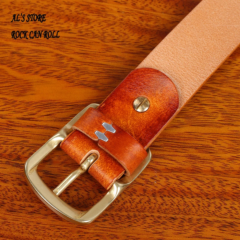 

ALB59 Genuine Cowhide Leather Super Quality Handmade Durable Popular Solid Brass Buckle Biker Belt