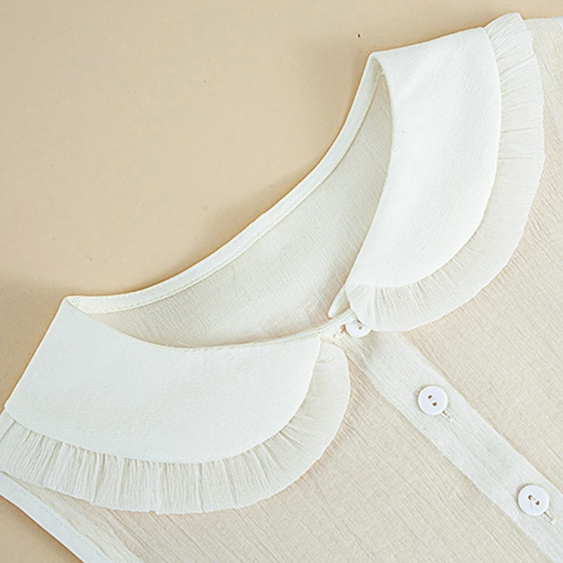 

LXAE Womens Half Shirt Blouse Ruffles Lapel Fake Collar Necklace Sweet Lady Buttons Detachable Dickey Decorative Clothing