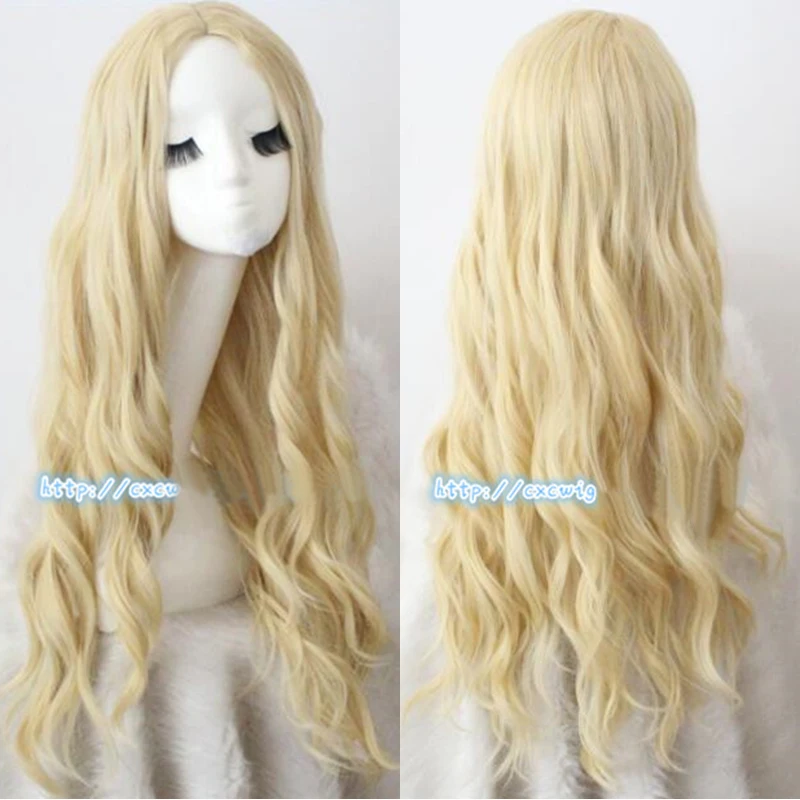 

Anime Cinderella Cosplay Wig 75cm Long Curly Hair Centre Parting Blonde Wig For Adults and Children Wigs