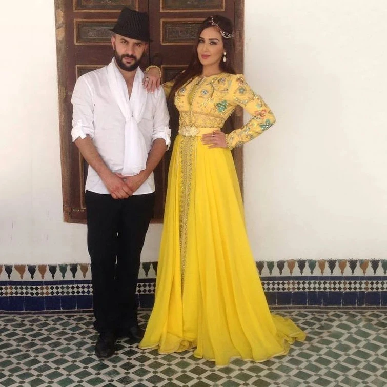 

Fivsole Yellow Kaftan Abaya Evening Dress Long Sleeves Islamic Dubai Saudi Arabic Long Elegant Formal Soft Velvet Evening Gown