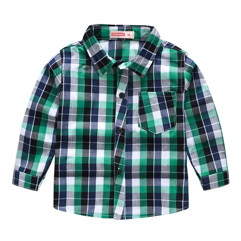 

2021 New Toddler Boys Shirts Spring Autumn Kids British Style Long-Sleeved Cotton Plaid Print Children's Clothing Pocket Lapel