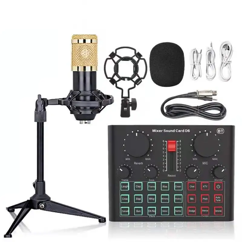 

BM800 Condenser Microphone D6 Mixer Sound Card Live Stream Set Game USB Recording PC Professional Computer Phone BT Tripod Stand